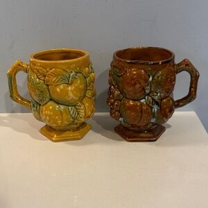 Vintage Inarco Fruit Embossed Ceramic Mugs